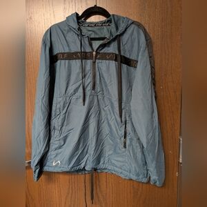 Take Life Further TLF Blue Black Jacket Windbreaker Large Zip Up Hood Polyamide